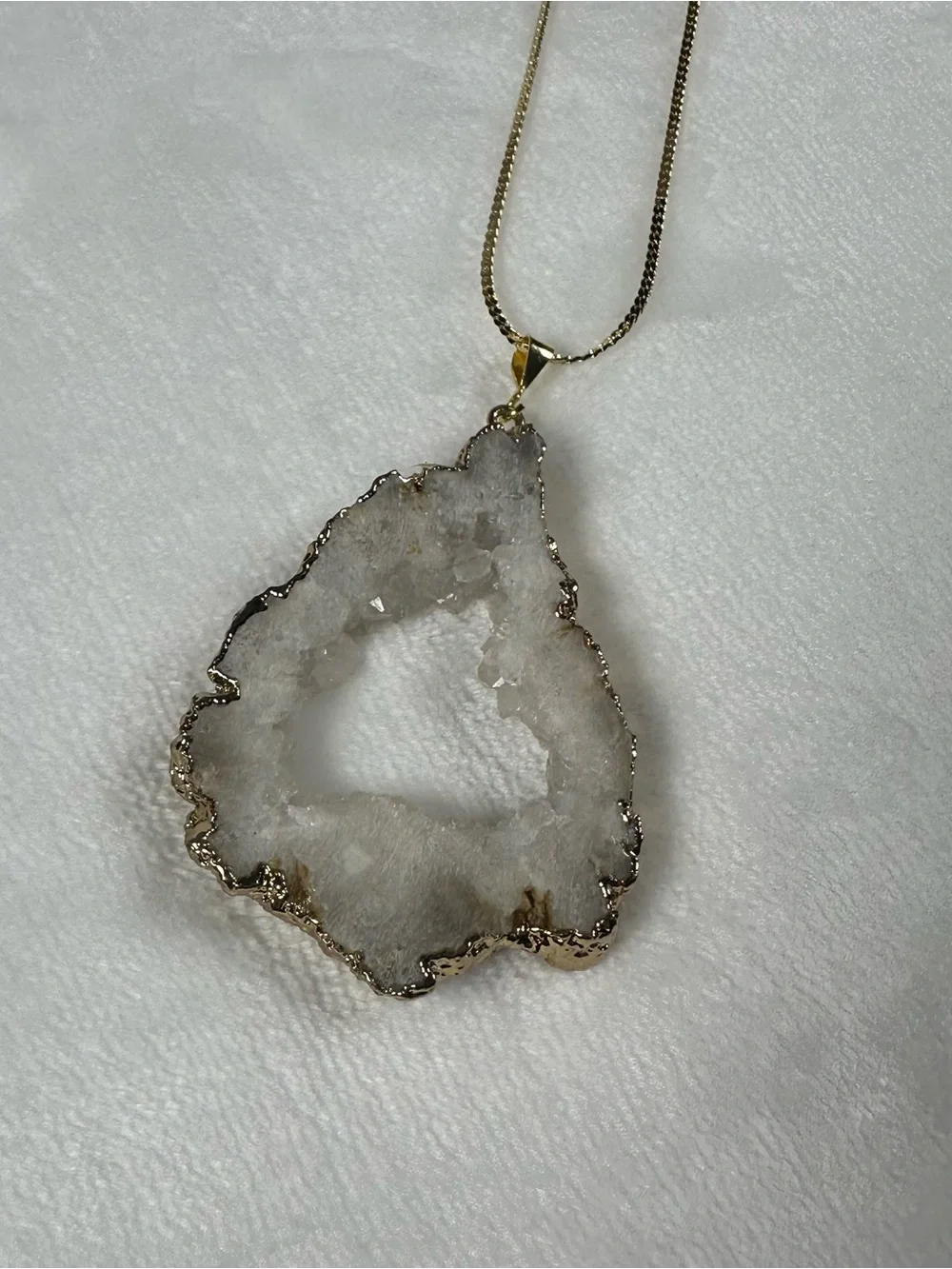 Gold Chain with White Druzy Geode Pendant